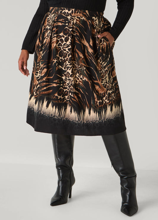 Animal Print A Line Midi Skirt