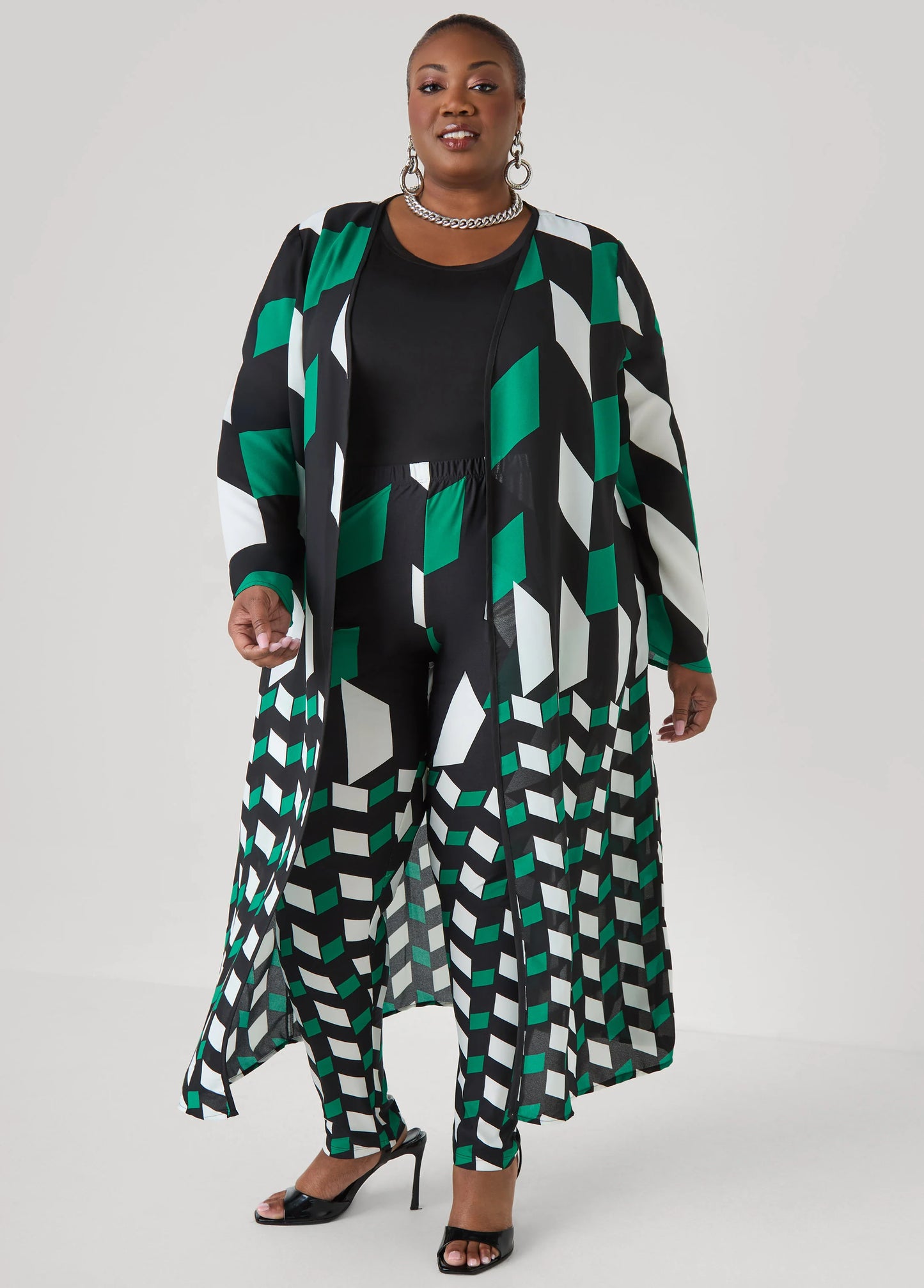 Geo Print Open Front Duster