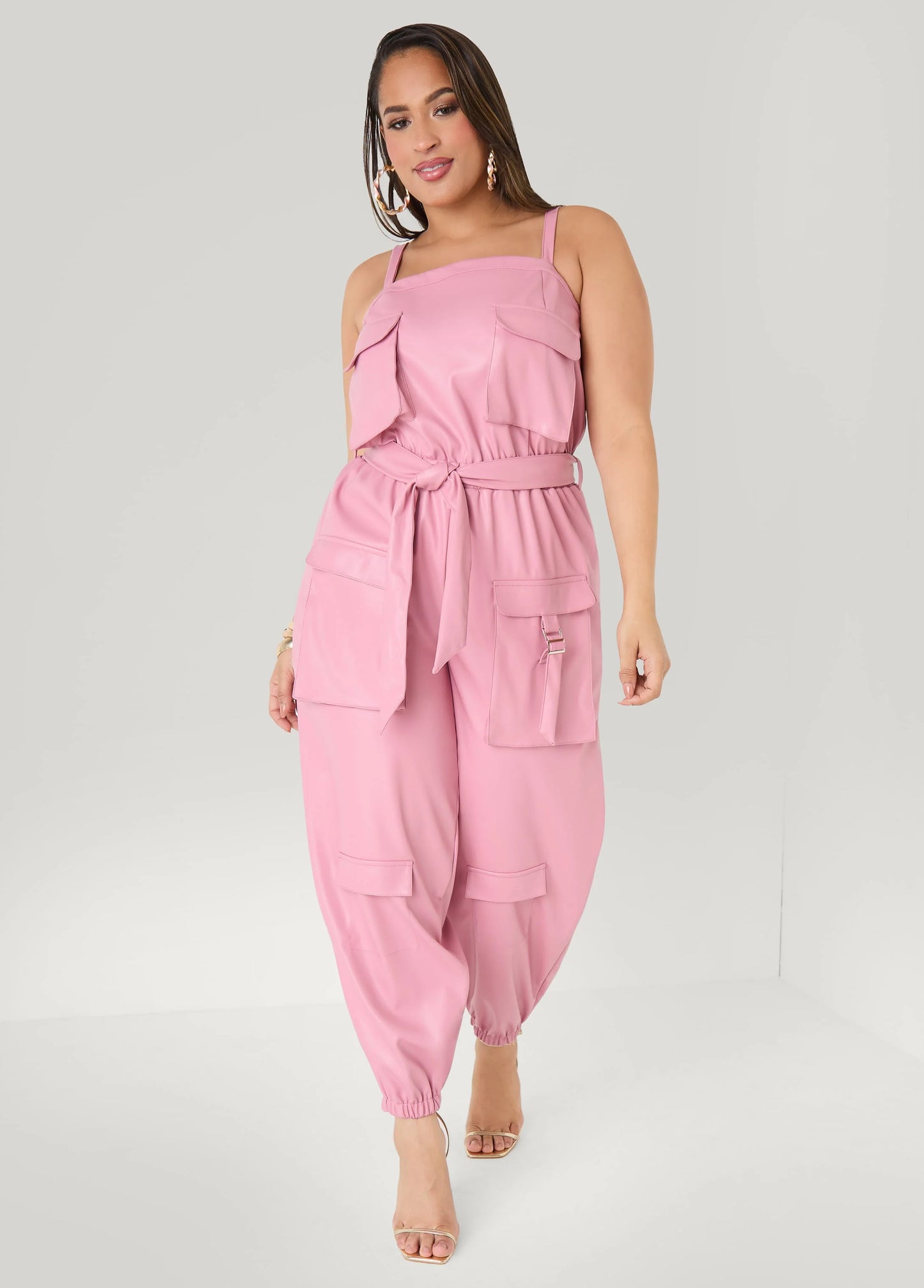 Faux Leather Joggers Jumpsuit