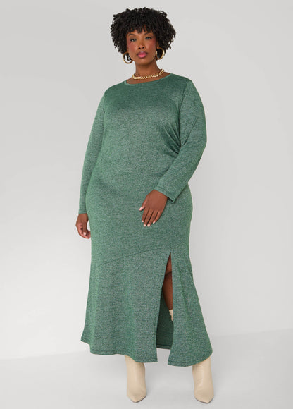 Gathered Marled T Shirt Maxi Dress