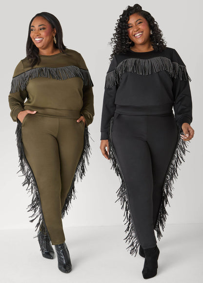 Studded Fringed Pullover