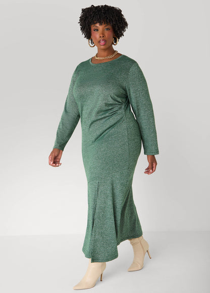 Gathered Marled T Shirt Maxi Dress