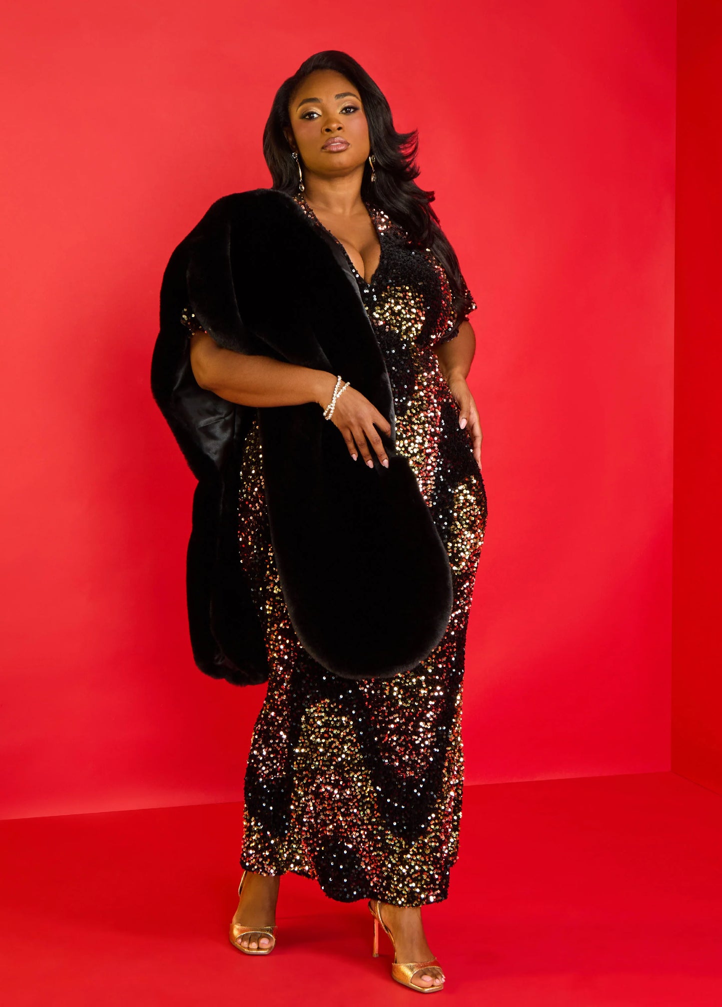 Flounced Sequined Velvet Gown