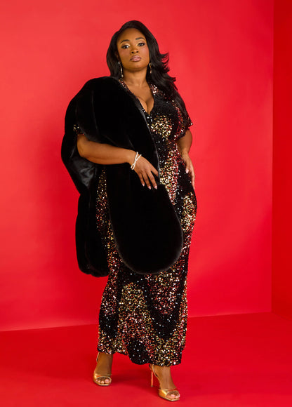 Flounced Sequined Velvet Gown