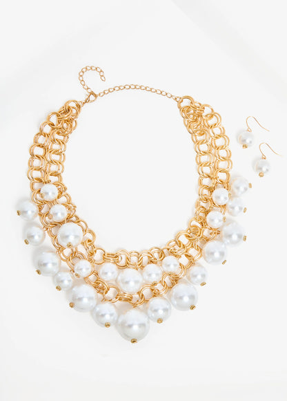 Dangle Faux Pearl Necklace Set