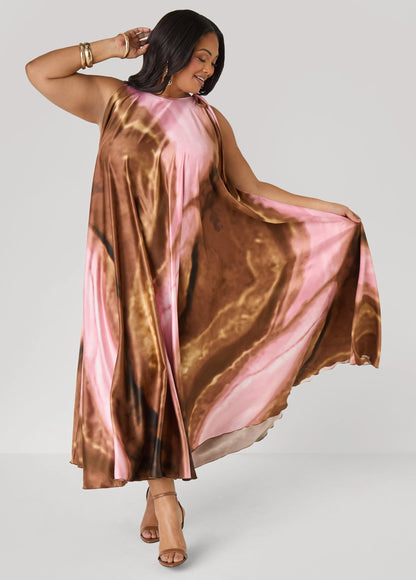 Tie Neck Watercolor Maxi Dress