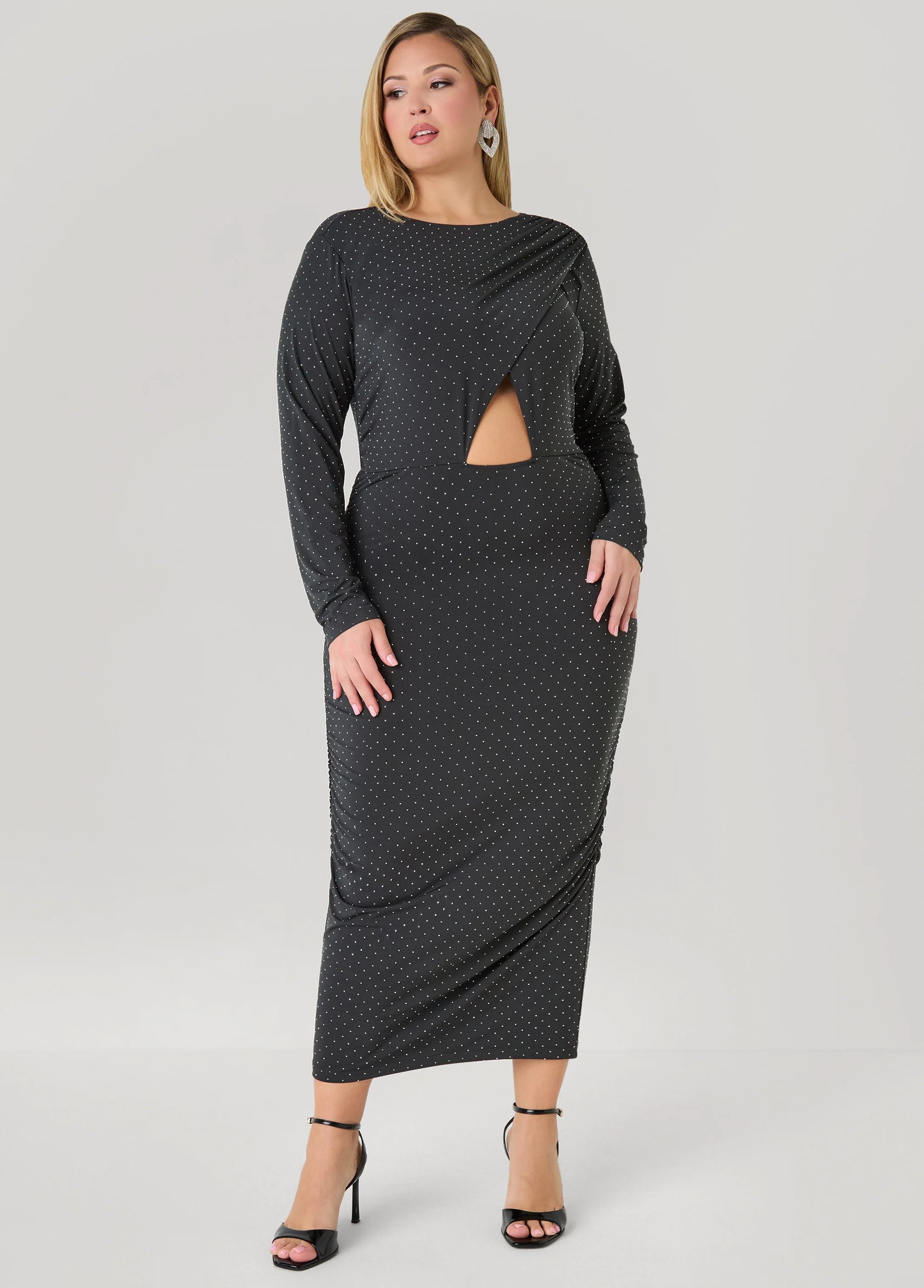 Studded Faux Wrap Bodycon Dress