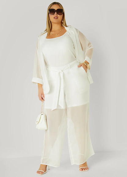 Belted Chiffon Straight Leg Pants