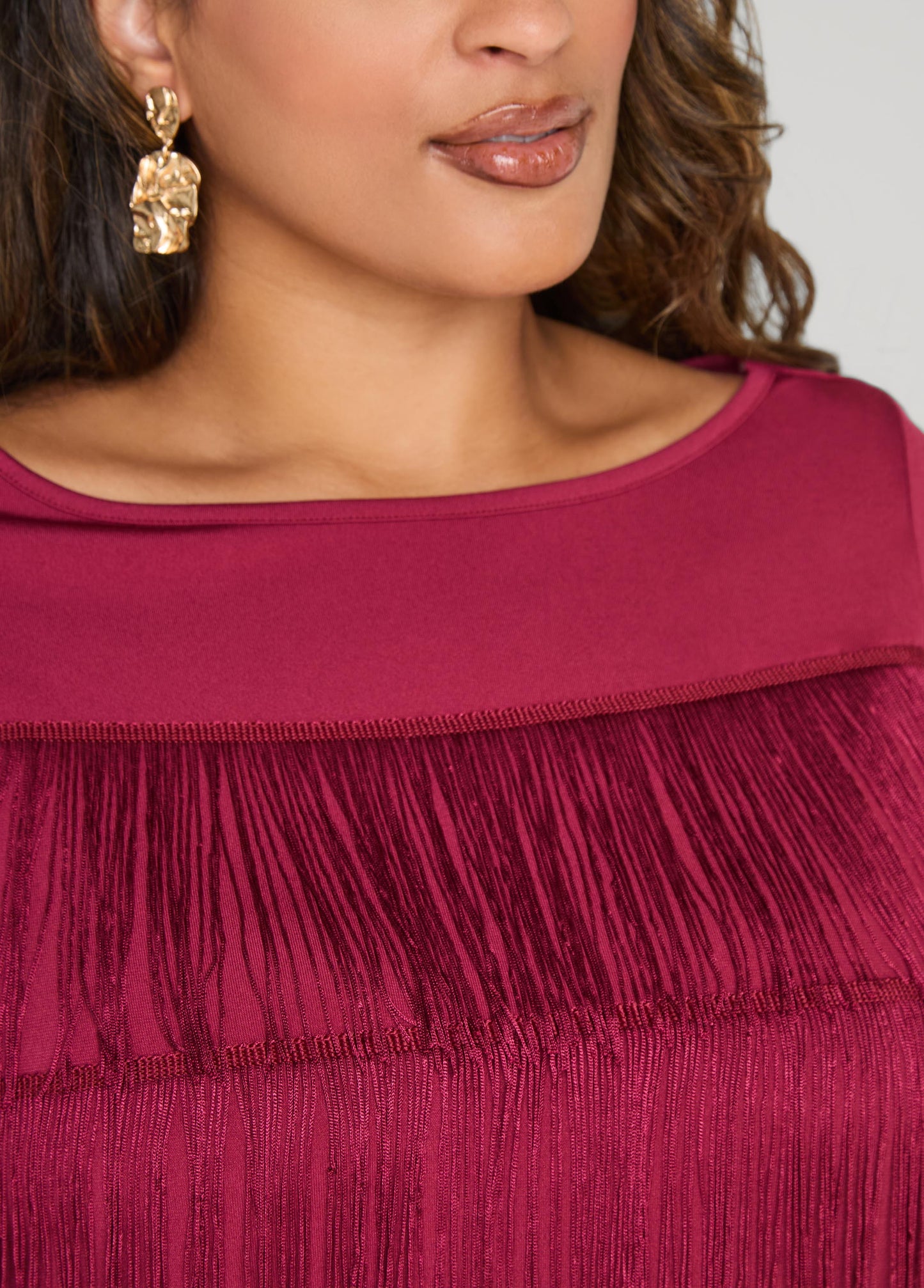 Fringed Stretch Knit Top
