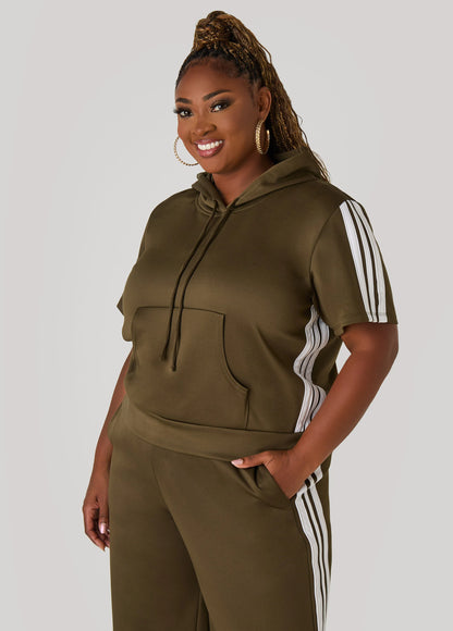 Hooded Stripe Trimmed Pullover