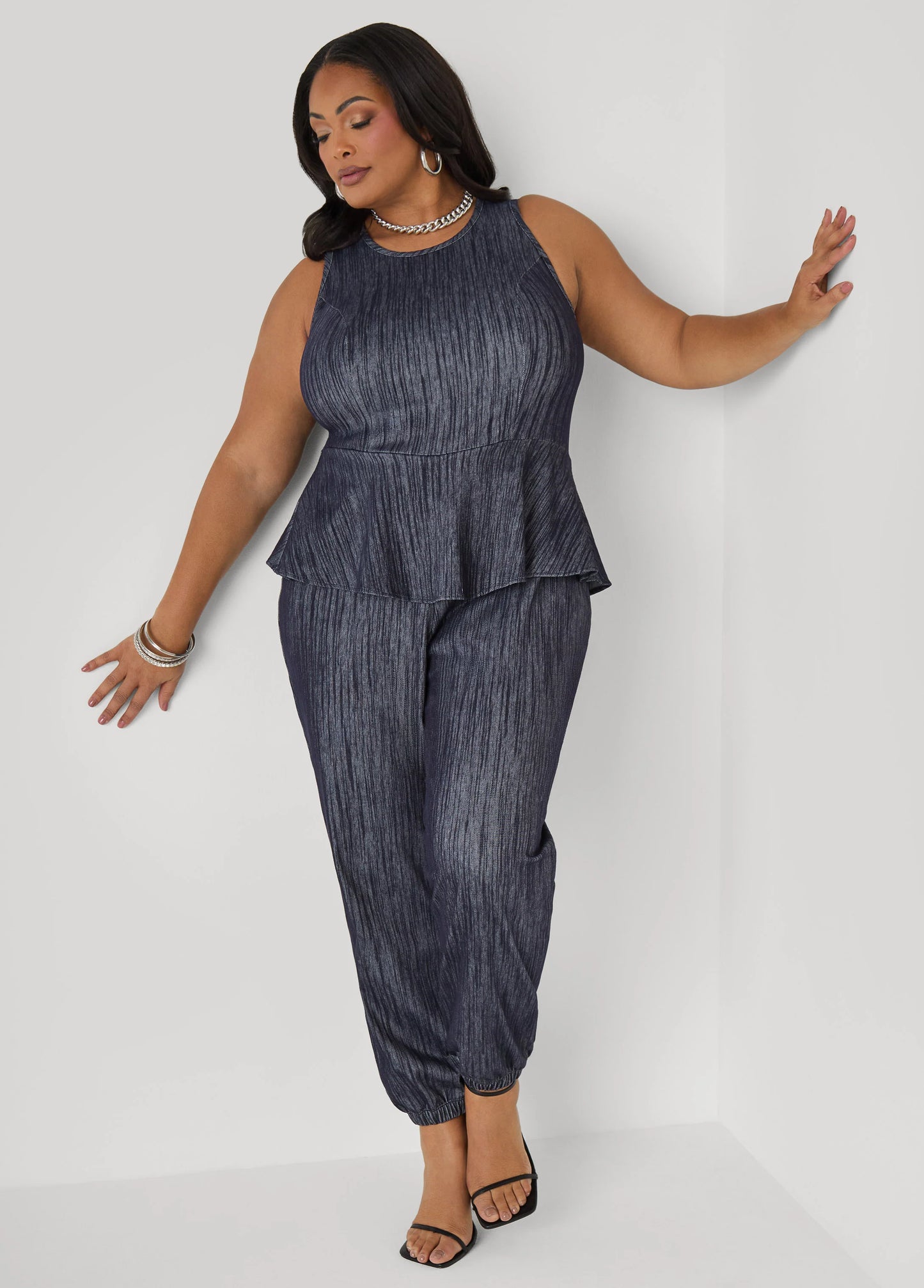 Tall Denim Peplum Jumpsuit