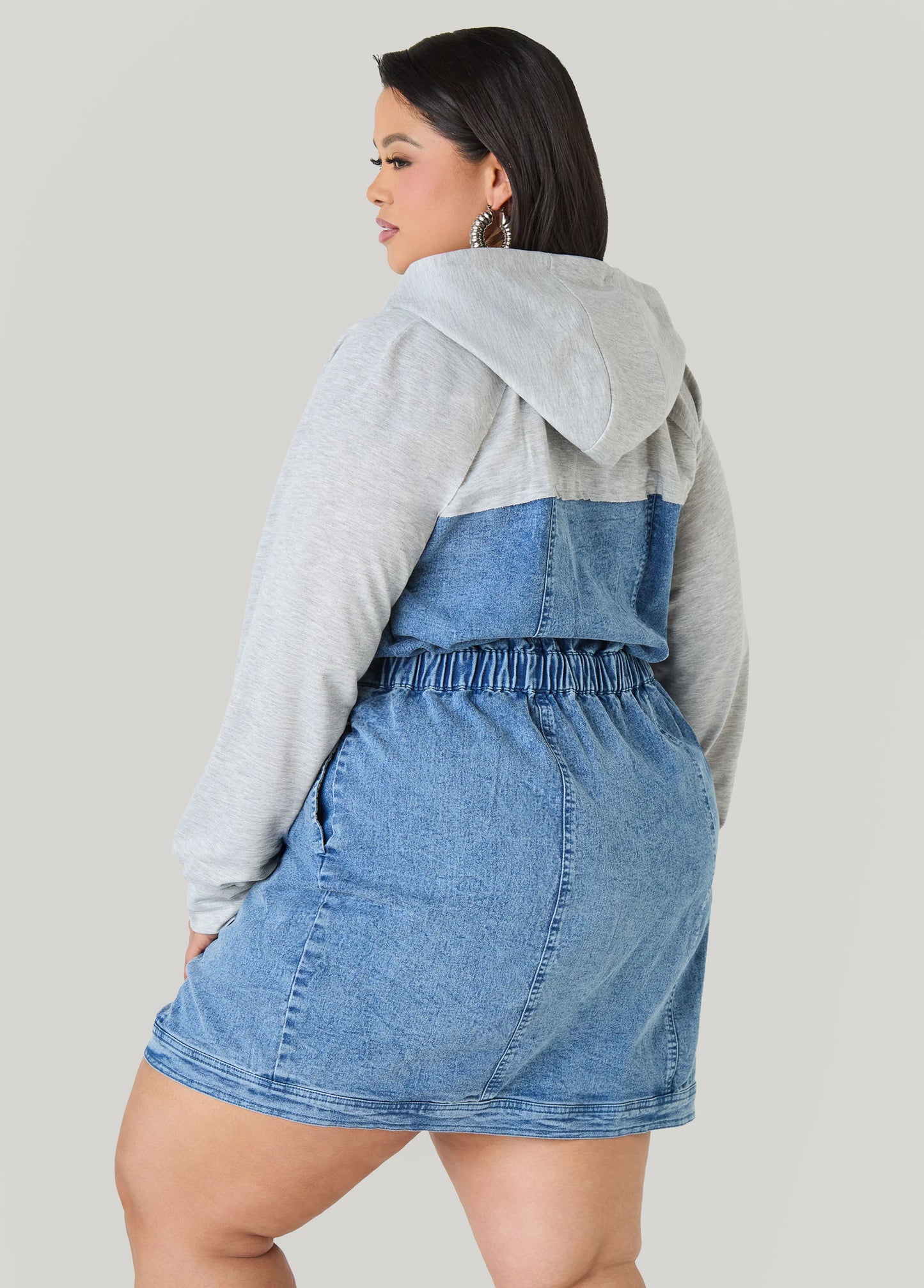 Terry Paneled Denim Bodycon Dress