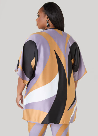 Swirl Print Satin Kimono